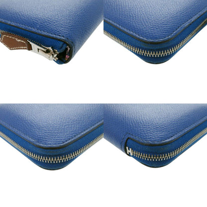 Hermes Azap Silk in Compact Veau Blue France Saffiano Silver Coin Case — view 4