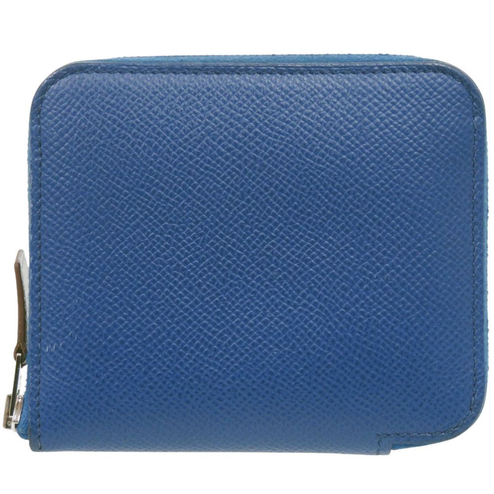 Hermes Azap Silk in Compact Veau Blue France Saffiano Silver Coin Case
