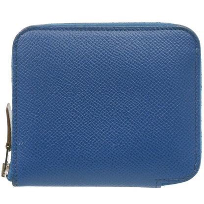 Hermes Azap Silk in Compact Veau Blue France Saffiano Silver Coin Case