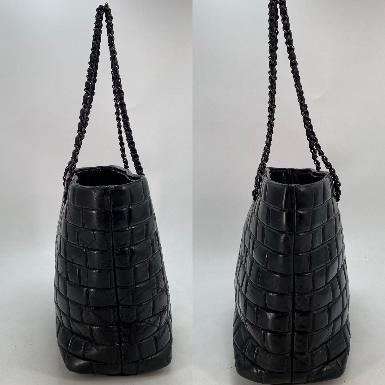 Chanel Tote Chocolate Bar Big CC Logo Chain Black Business Travel — view 5