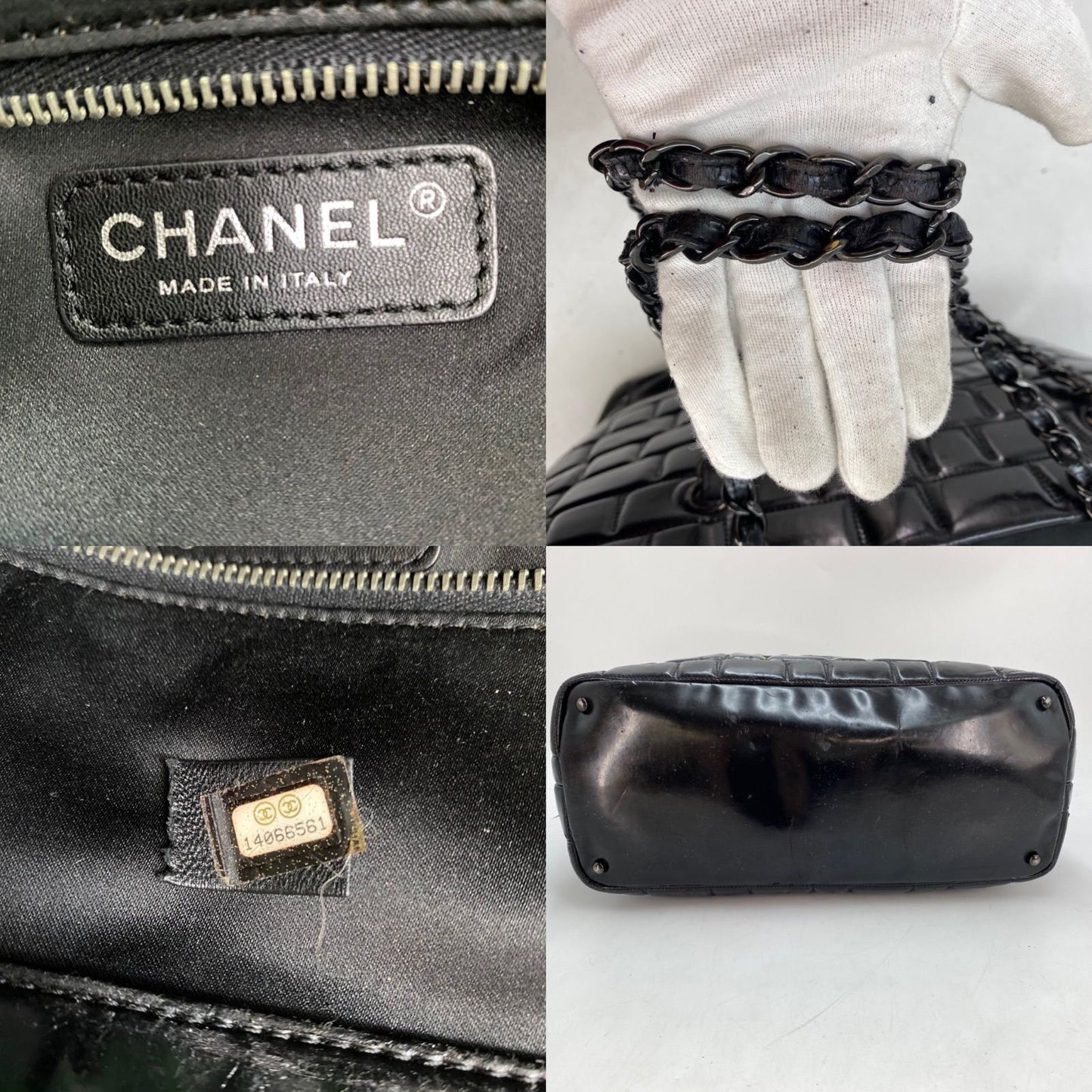 Chanel Tote Chocolate Bar Big CC Logo Chain Black Business Travel — view 4