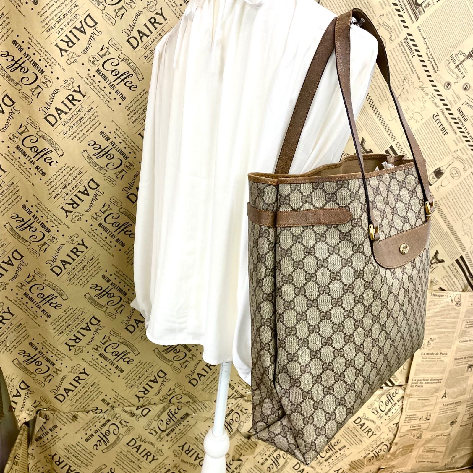 Gucci Vintage Tote Height GG Canvas Document Travel Business — view 2