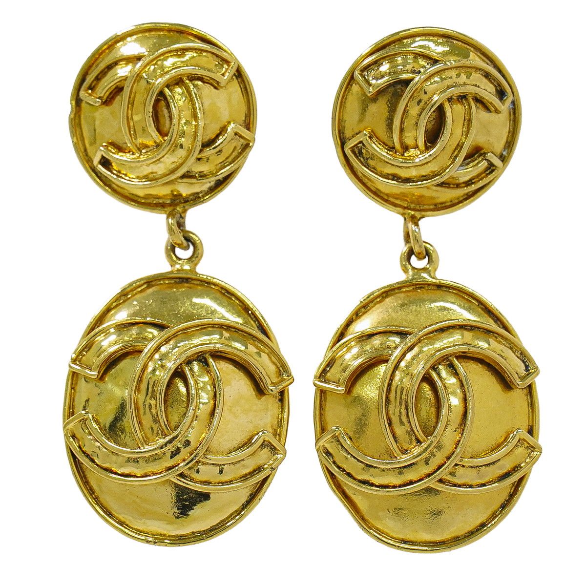 Chanel CC Logo Vintage Earrings Gold Plated