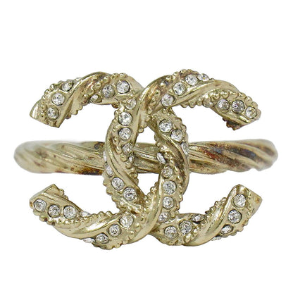 Chanel CC Logo Rhinestone Ring Gold Plated