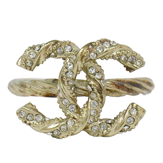 Chanel CC Logo Rhinestone Ring Gold Plated