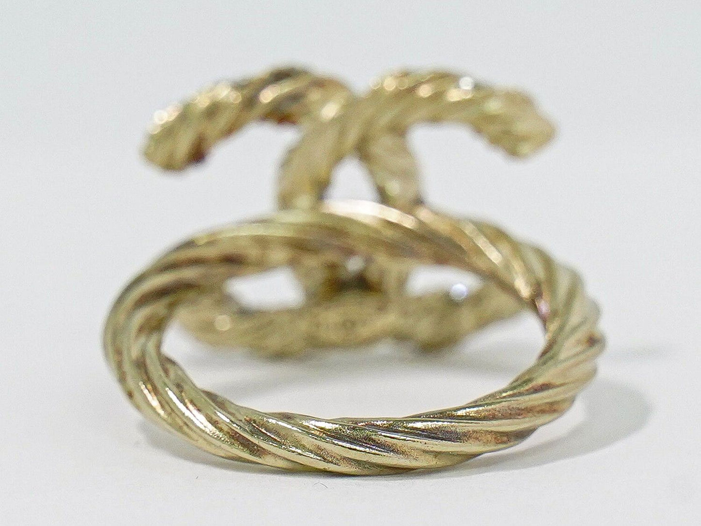 Chanel CC Logo Rhinestone Ring Gold Plated — view 3