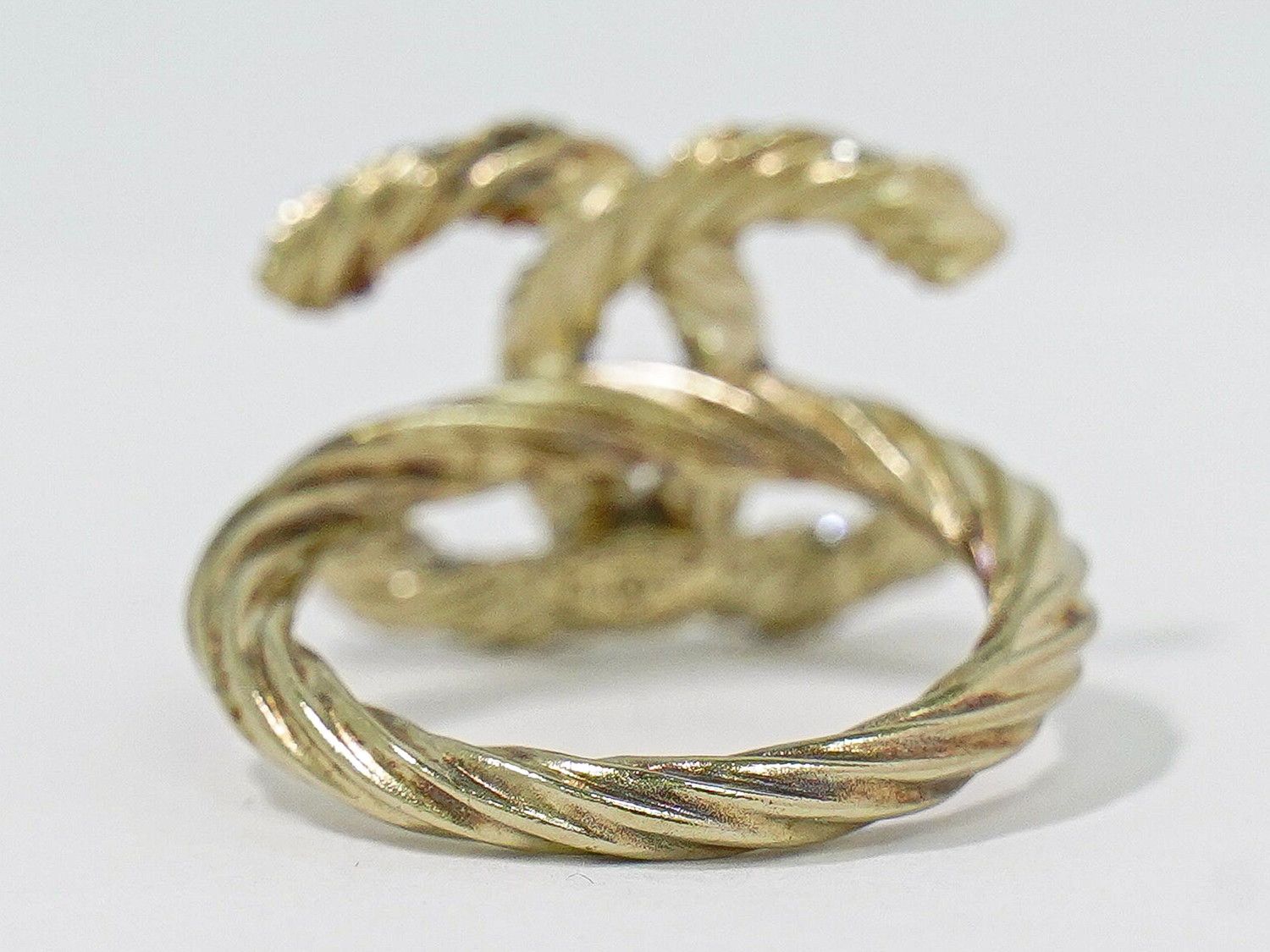 Chanel CC Logo Rhinestone Ring Gold Plated — view 3