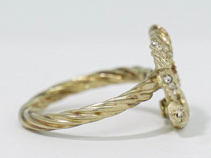 Chanel CC Logo Rhinestone Ring Gold Plated — view 4
