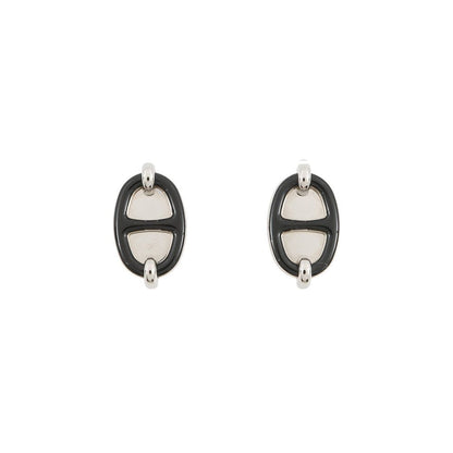 Hermes Earrings Mini Maillon Black Silver
