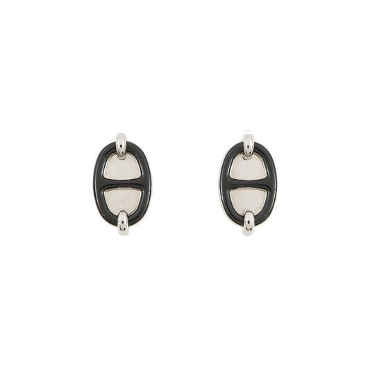 Hermes Earrings Mini Maillon Black Silver