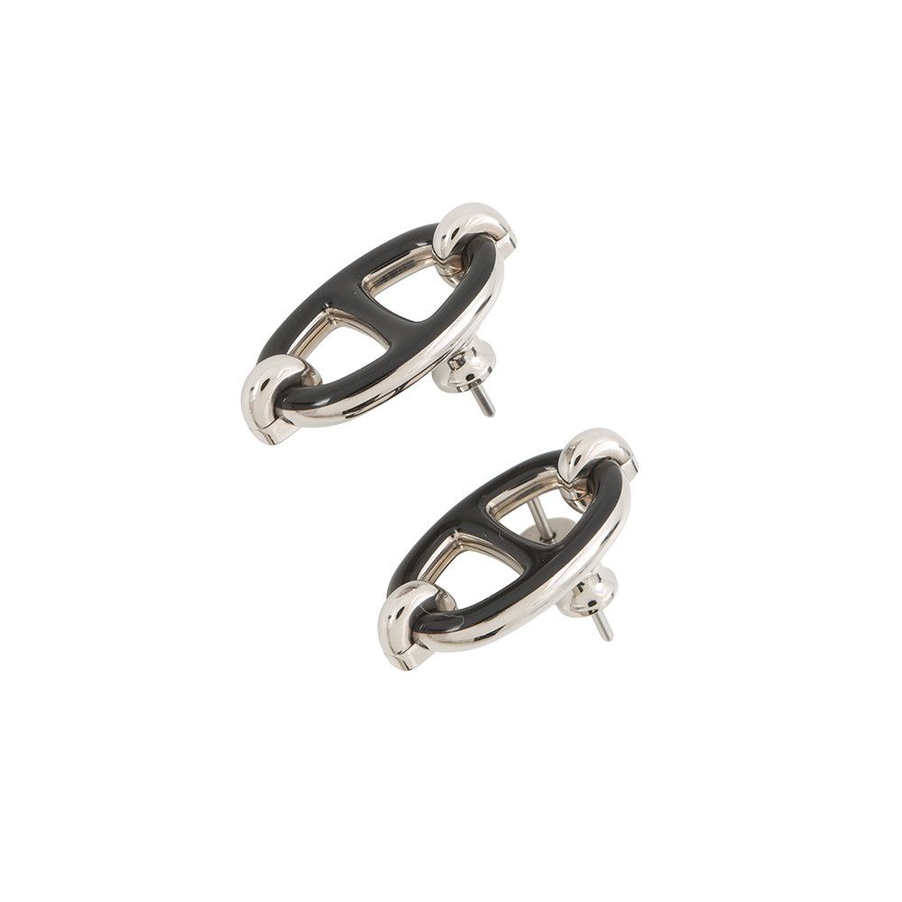 Hermes Earrings Mini Maillon Black Silver — view 2