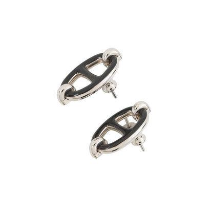 Hermes Earrings Mini Maillon Black Silver — view 2