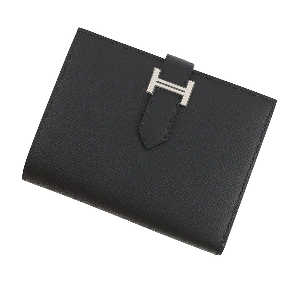 Hermes Bifold Wallet Bearn Compact Black Silver Epsom