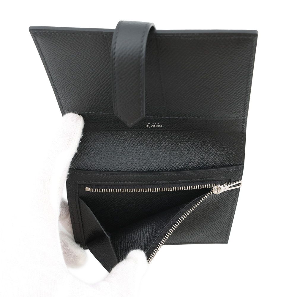 Hermes Bifold Wallet Bearn Compact Black Silver Epsom — view 6