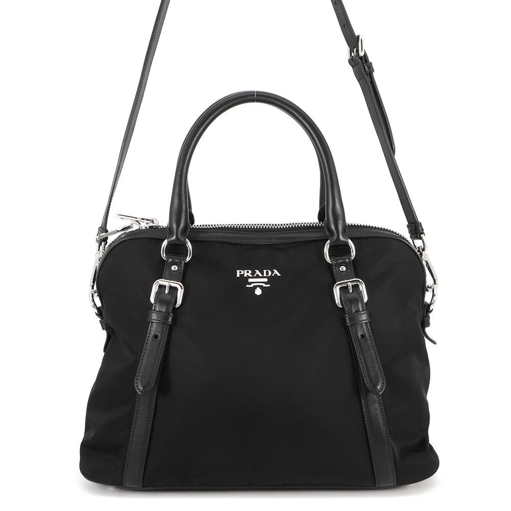Prada Logo Nylon Leather 2-Way Shoulder Bag Black
