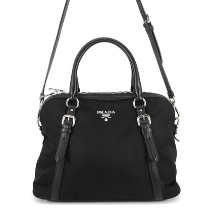 Prada Logo Nylon Leather 2-Way Shoulder Bag Black