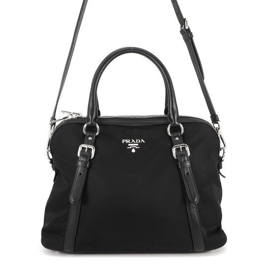 Prada Logo Nylon Leather 2-Way Shoulder Bag Black