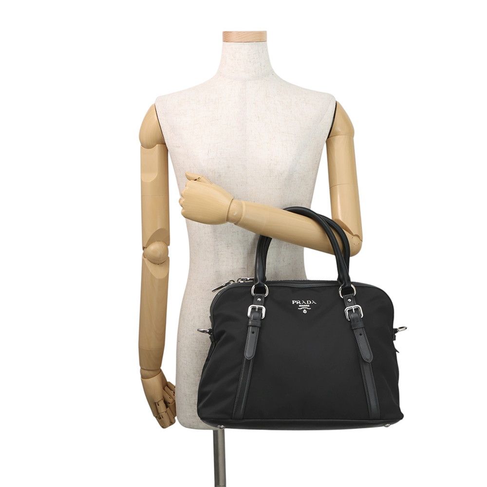 Prada Logo Nylon Leather 2-Way Shoulder Bag Black — view 4