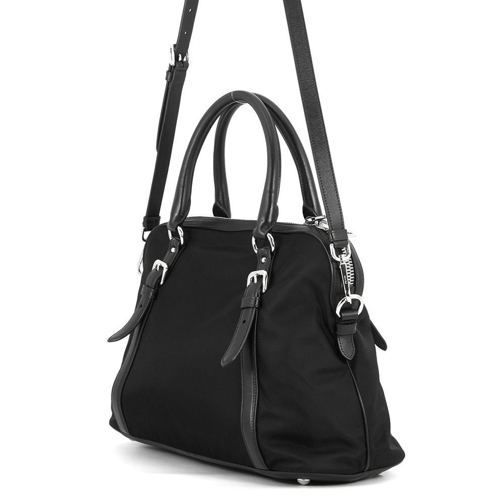 Prada Logo Nylon Leather 2-Way Shoulder Bag Black — view 2