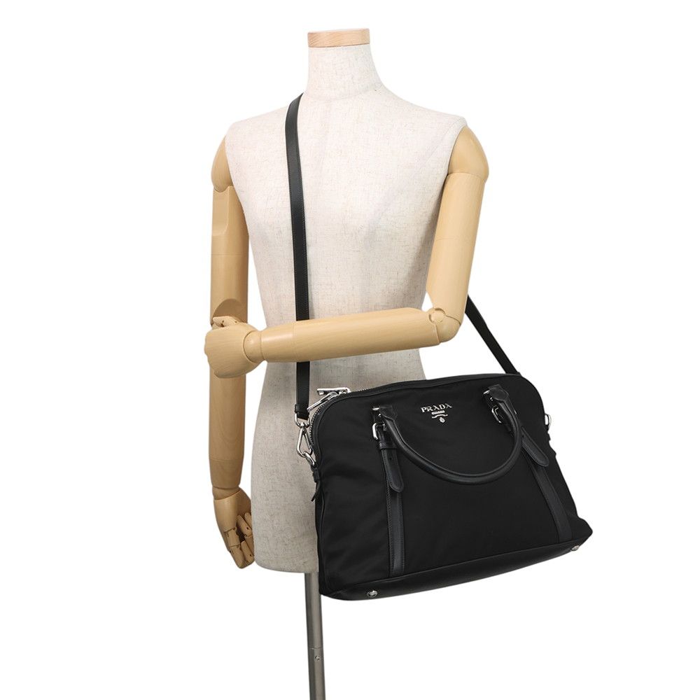 Prada Logo Nylon Leather 2-Way Shoulder Bag Black — view 5