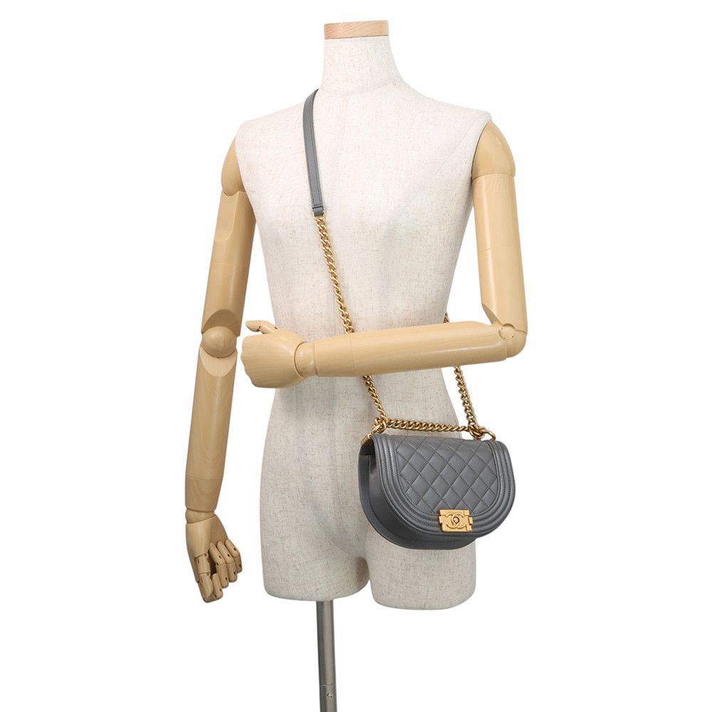 Chanel Chain Shoulder Bag Quilted CC Logo Boy Small Caviar Leather 2-Way — view 5