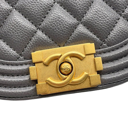Chanel Chain Shoulder Bag Quilted CC Logo Boy Small Caviar Leather 2-Way — view 7