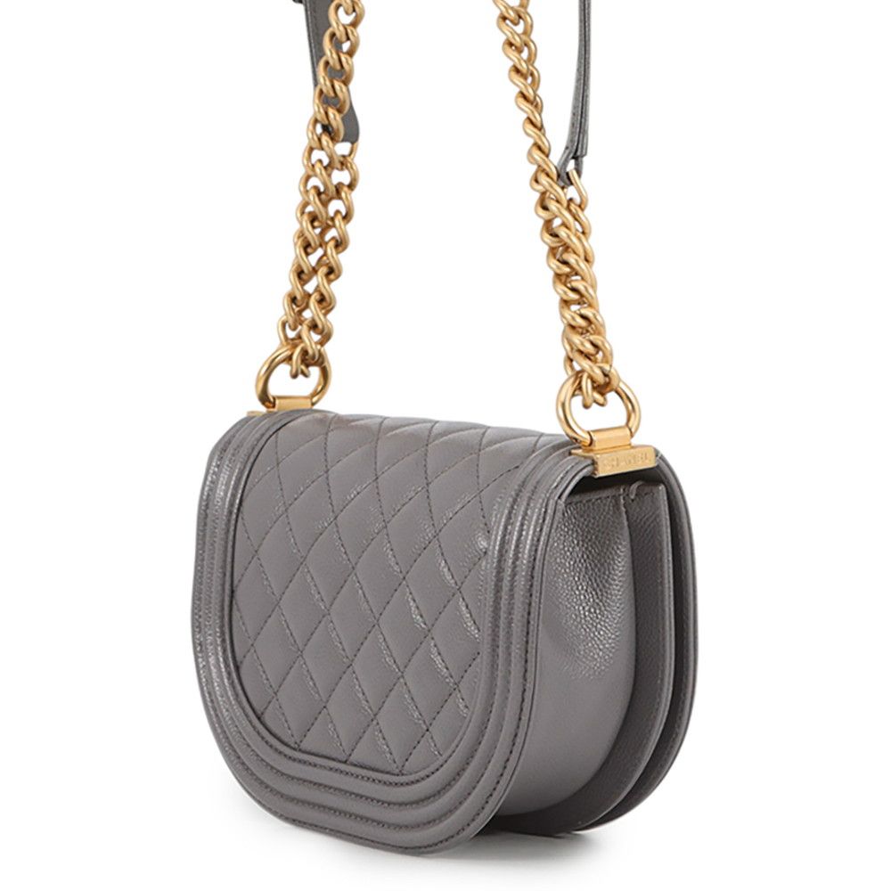 Chanel Chain Shoulder Bag Quilted CC Logo Boy Small Caviar Leather 2-Way — view 2