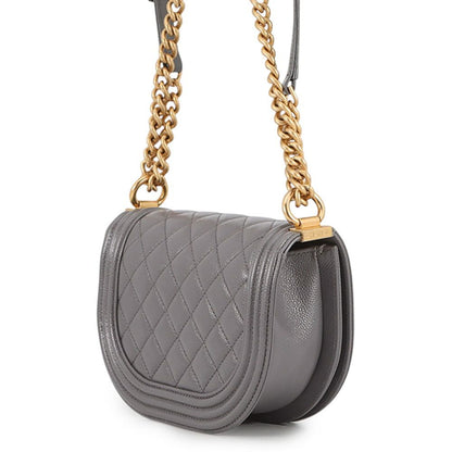Chanel Chain Shoulder Bag Quilted CC Logo Boy Small Caviar Leather 2-Way — view 2