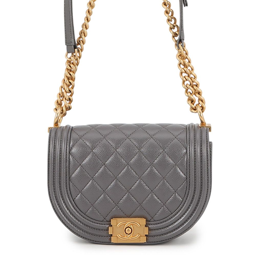 Chanel Chain Shoulder Bag Quilted CC Logo Boy Small Caviar Leather 2-Way