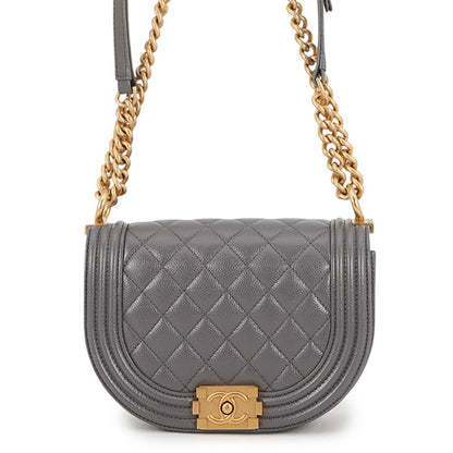 Chanel Chain Shoulder Bag Quilted CC Logo Boy Small Caviar Leather 2-Way