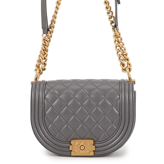 Chanel Chain Shoulder Bag Quilted CC Logo Boy Small Caviar Leather 2-Way