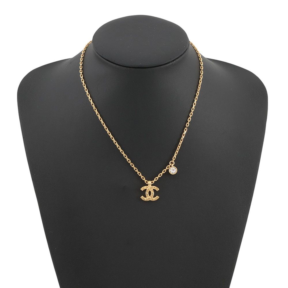 Chanel Necklace CC Logo Rhinestone Metal — view 4