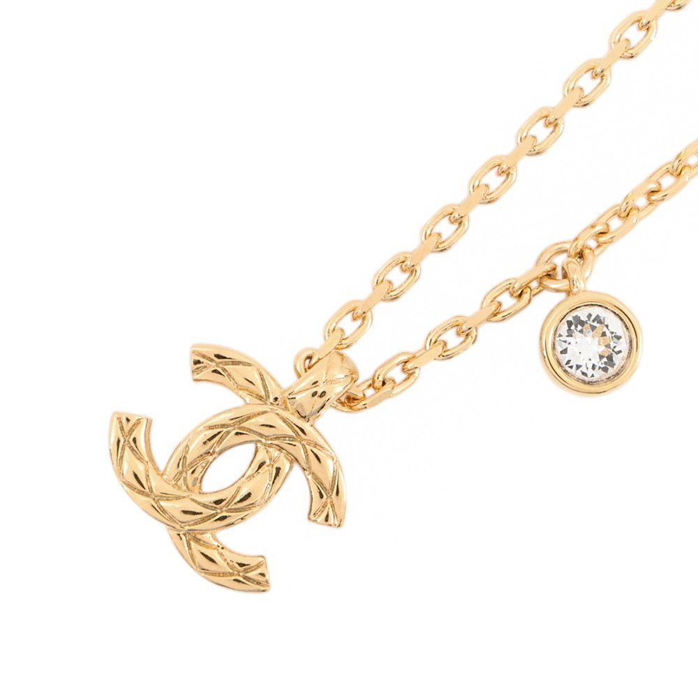Chanel Necklace CC Logo Rhinestone Metal