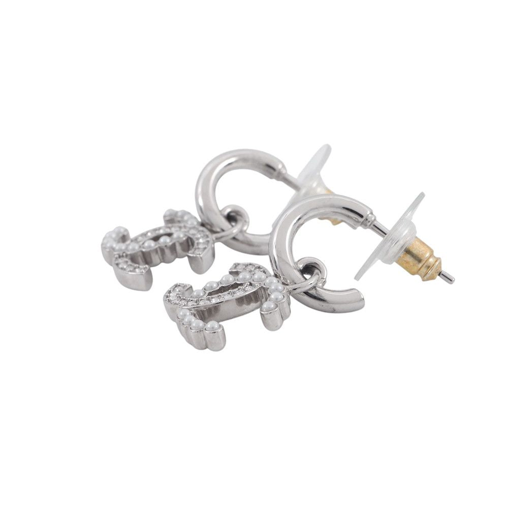 Chanel Earrings CC Logo Rhinestone Faux Pearl — view 2