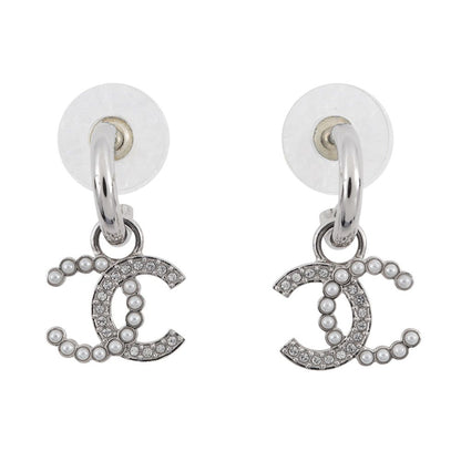 Chanel Earrings CC Logo Rhinestone Faux Pearl