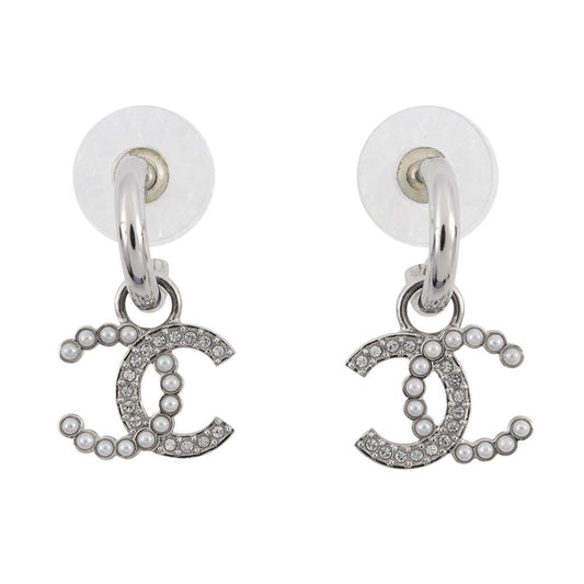 Chanel Earrings CC Logo Rhinestone Faux Pearl