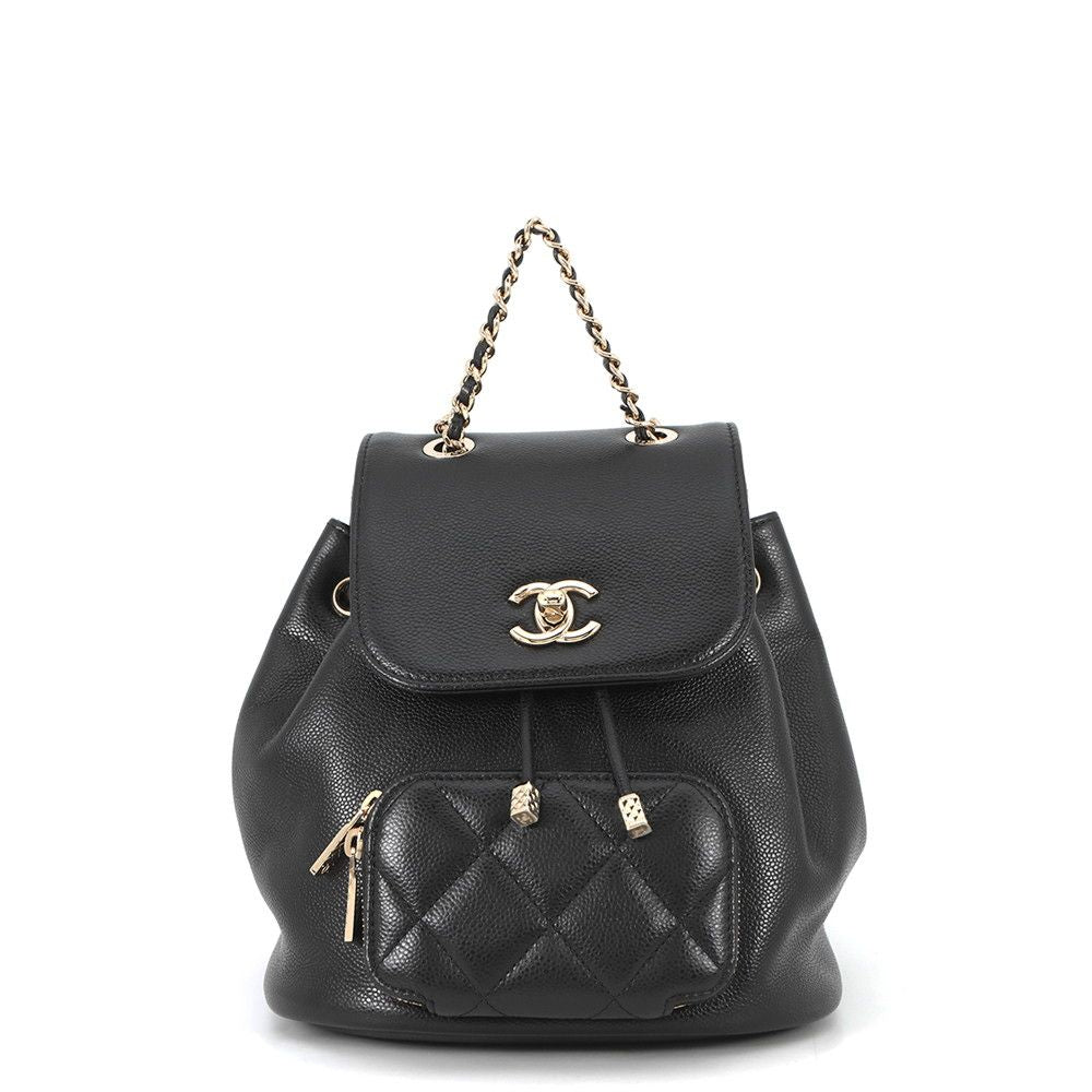 Chanel Backpack CC Logo Quilted Caviar Leather Black