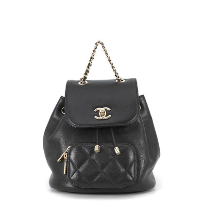 Chanel Backpack CC Logo Quilted Caviar Leather Black