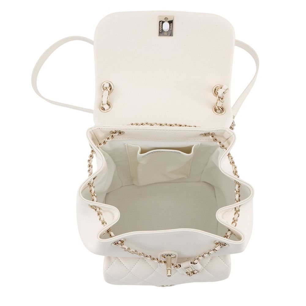 Chanel Quilted CC Logo Leather Backpack White — view 5