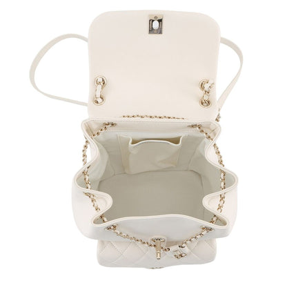 Chanel Quilted CC Logo Leather Backpack White — view 5