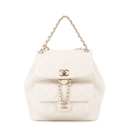 Chanel Quilted CC Logo Leather Backpack White