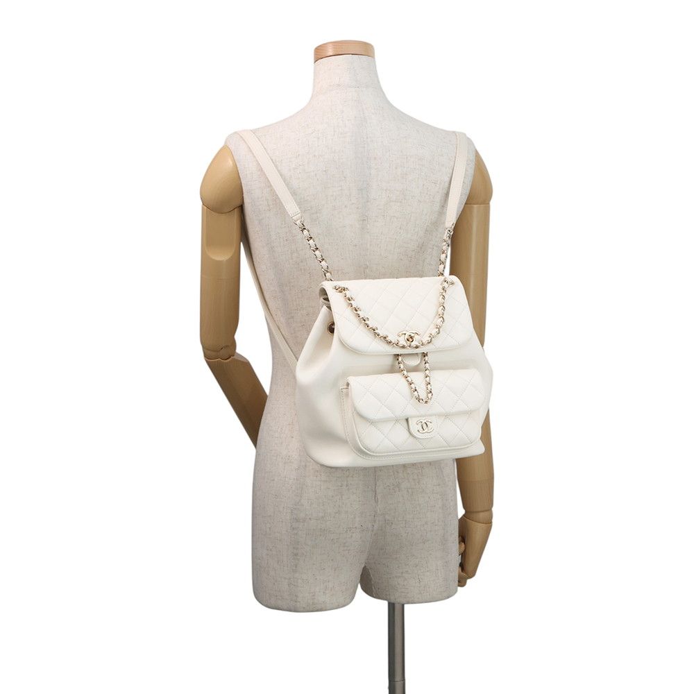Chanel Quilted CC Logo Leather Backpack White — view 4