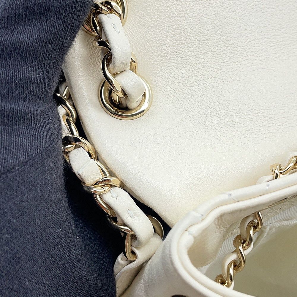 Chanel Quilted CC Logo Leather Backpack White — view 7