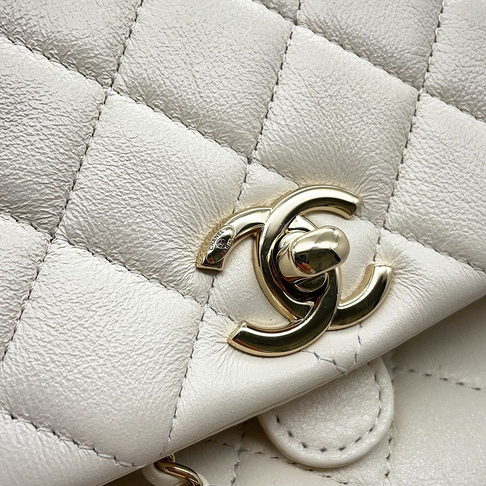Chanel Quilted CC Logo Leather Backpack White — view 8