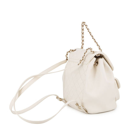 Chanel Quilted CC Logo Leather Backpack White — view 2
