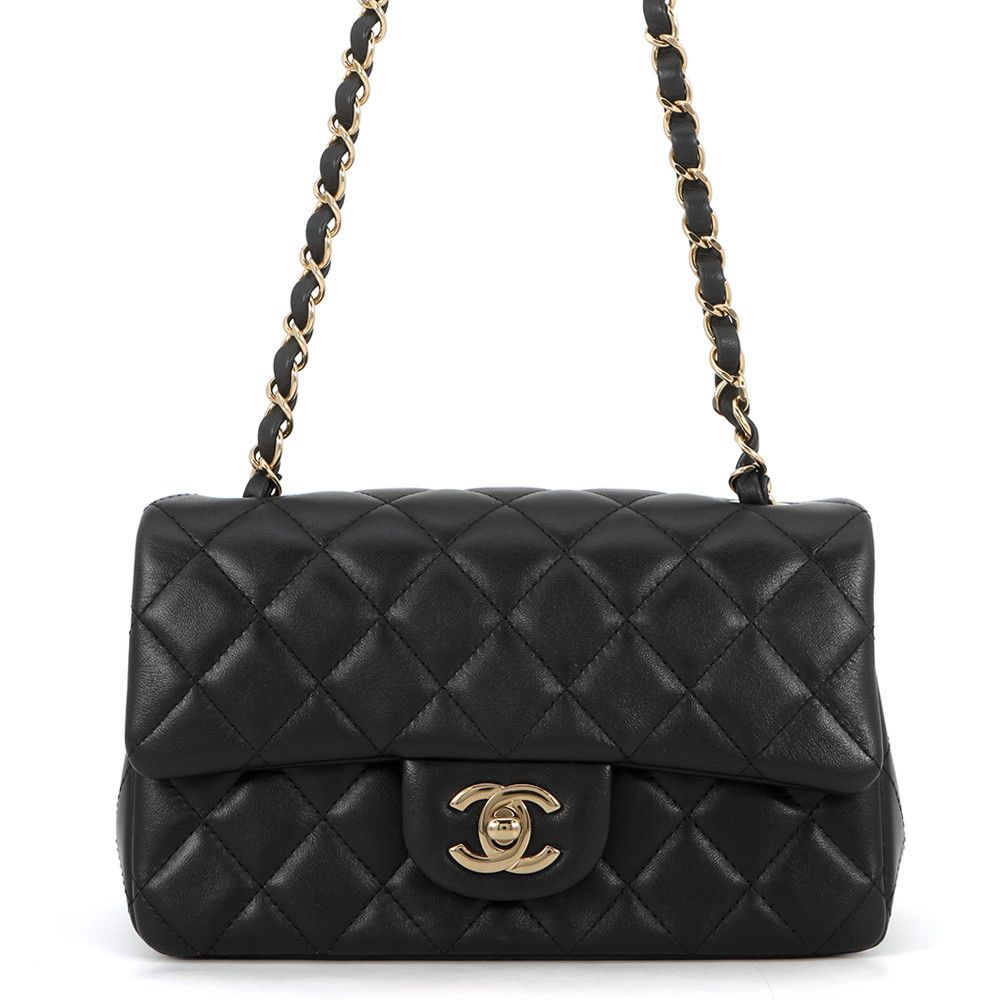 Chanel Chain Shoulder Bag Mini Quilted 20 CC Logo Lambskin Black