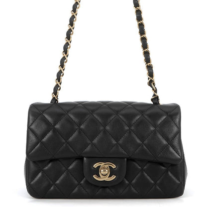 Chanel Chain Shoulder Bag Mini Quilted 20 CC Logo Lambskin Black