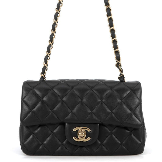 Chanel Chain Shoulder Bag Mini Quilted 20 CC Logo Lambskin Black