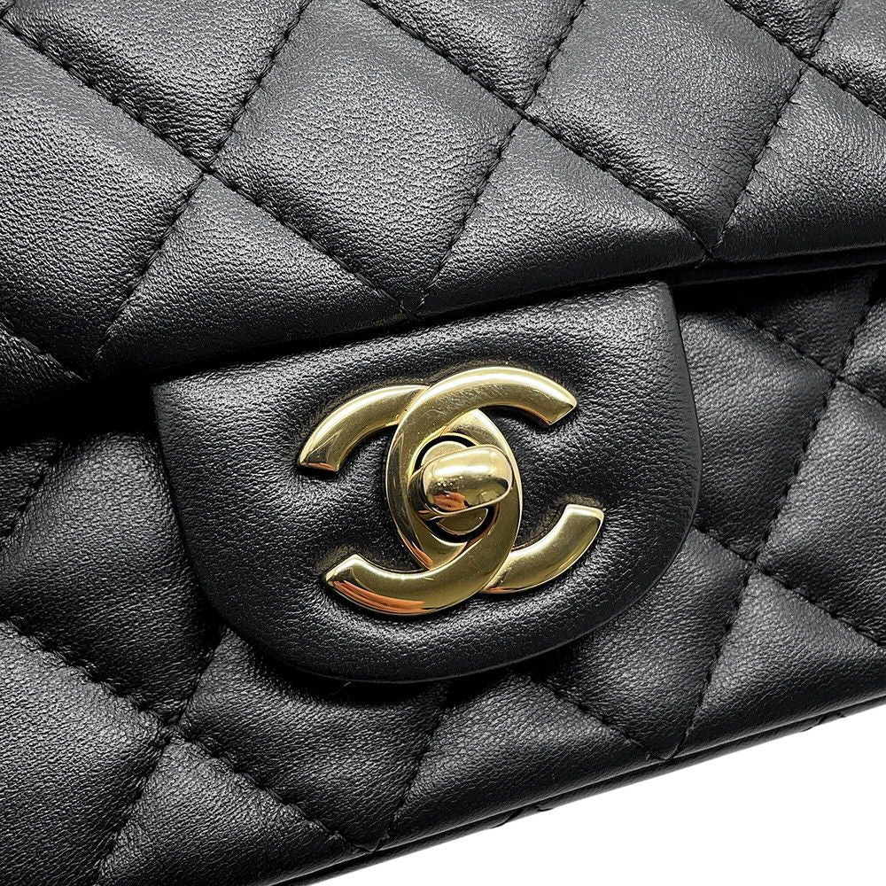Chanel Chain Shoulder Bag Mini Quilted 20 CC Logo Lambskin Black — view 6