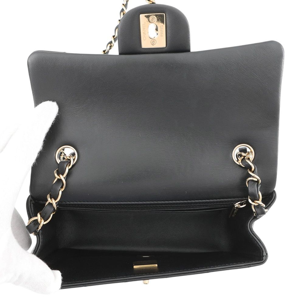 Chanel Chain Shoulder Bag Mini Quilted 20 CC Logo Lambskin Black — view 5